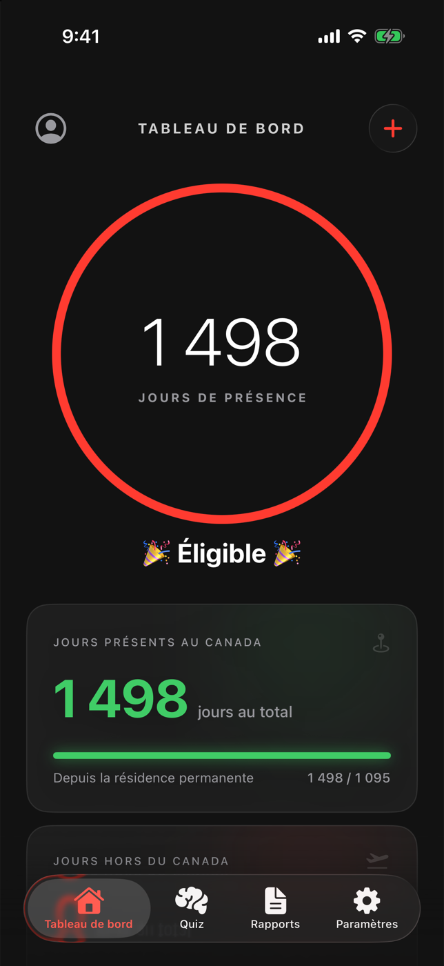 Tableau de bord actuel de Maple Tracker en français